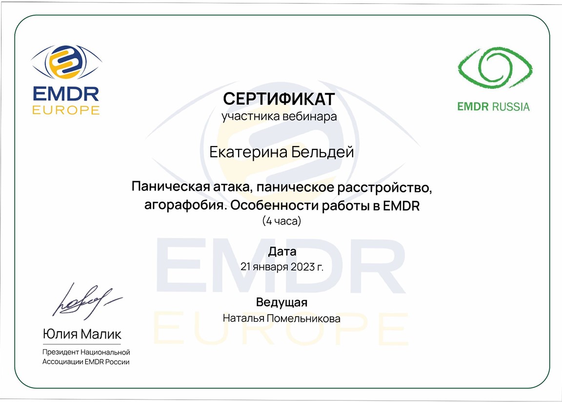 Панические атаки, паническое расстройство и агорафобия: особенности работы в EMDR (4 часа)