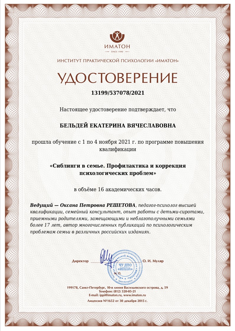 Сиблинги в семье: профилактика и коррекция психологических проблем (16 часов)